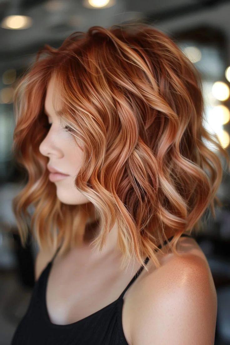 Copper Brown Highlight Wave Wigs 100% Human Hair 13×4 Lace Front Wigs