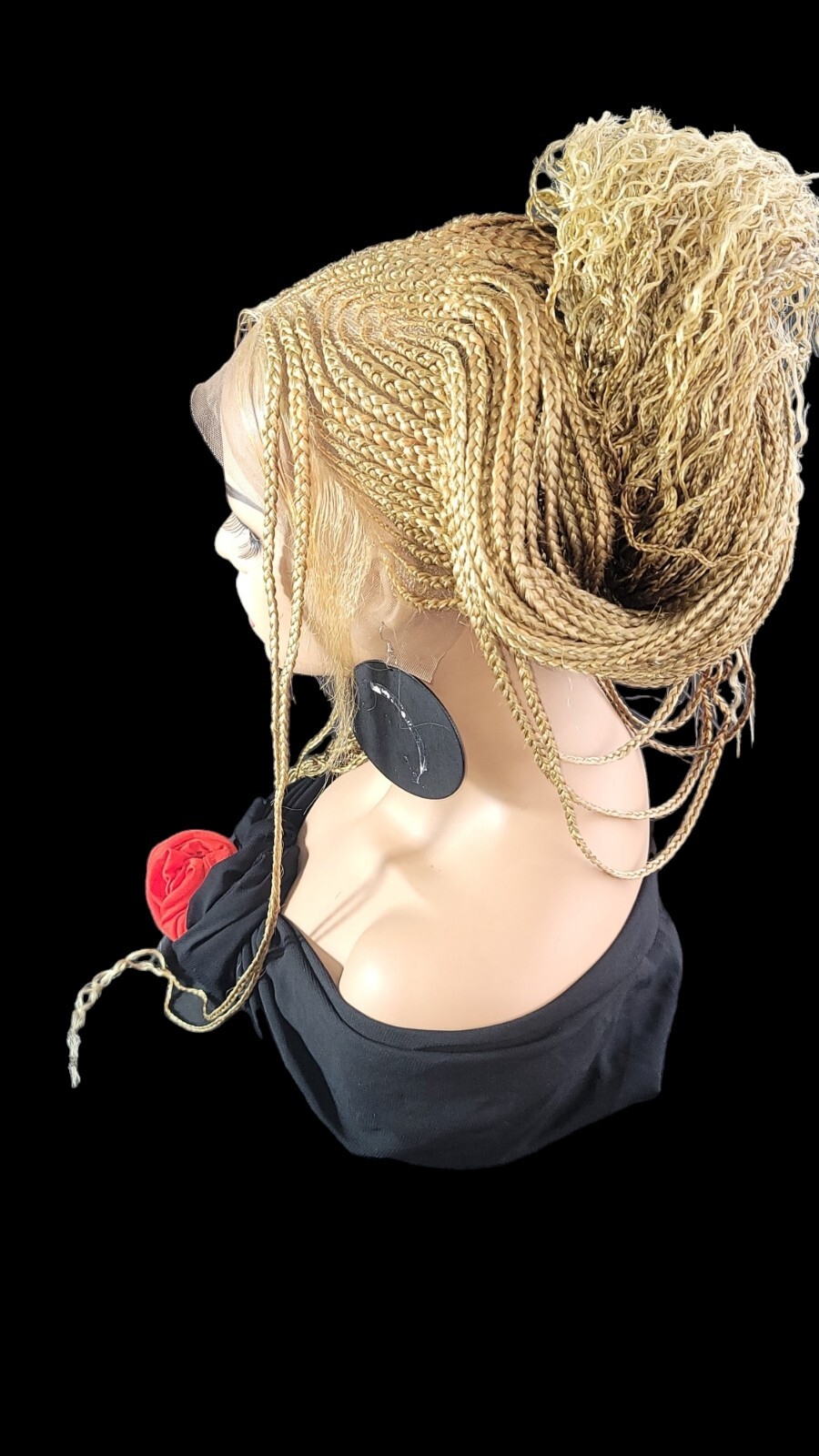 Braided Wig Lace Front Glueless Blonde #27 Cornrows Box Braids 30″ Handmade Long