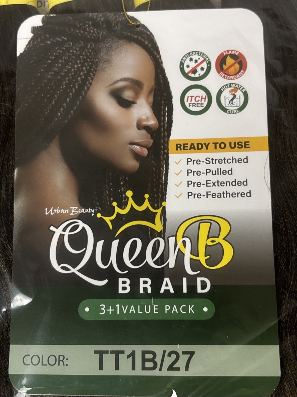 URBAN BEAUTY Queen B 3 + 1 VALUE PACK PRE-STRETCHED BRAIDING HAIR 50″ TT1B/27