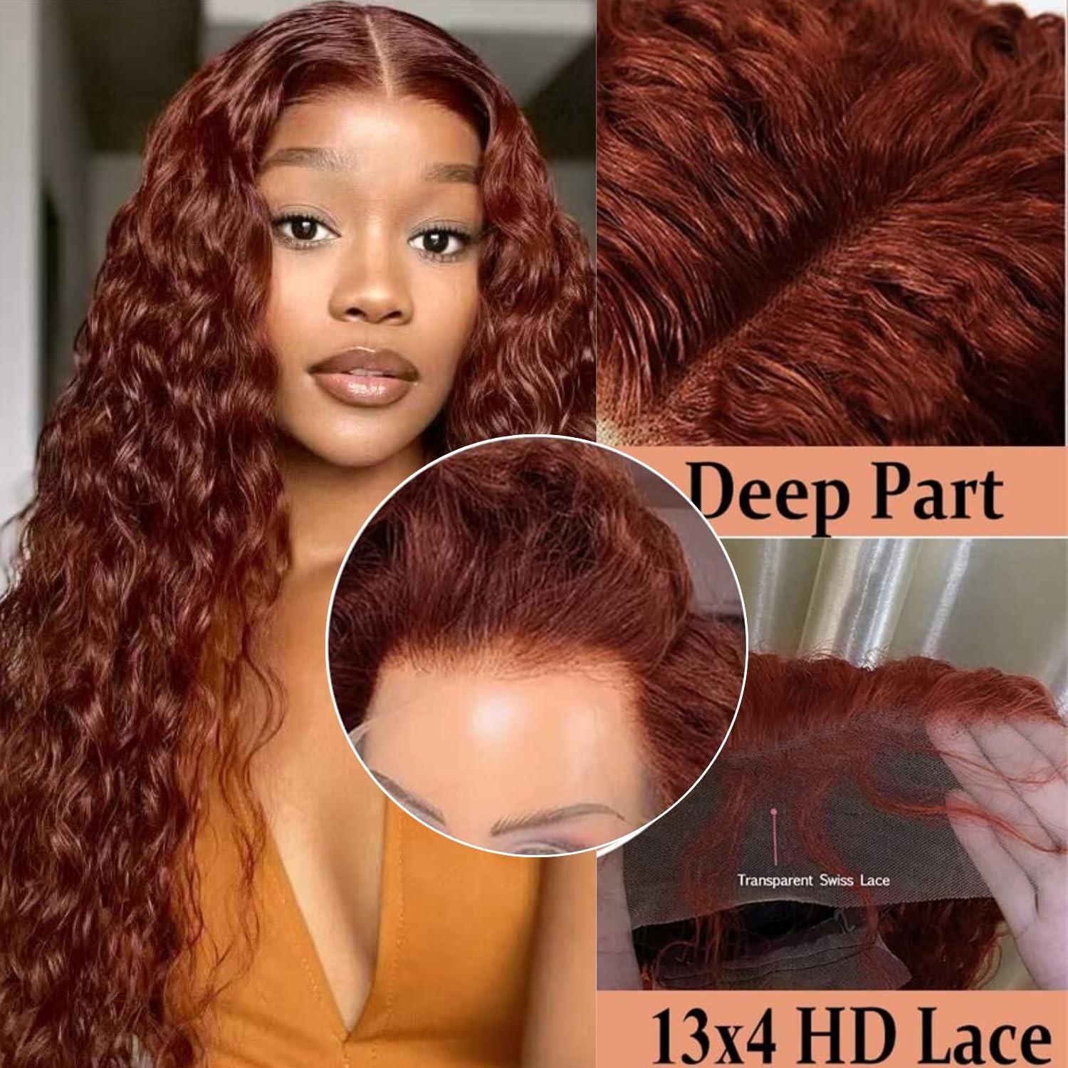 Aakjj Deep Wave Lace Front Wigs Human Hair Reddish Brown 13X4 Hd Lace Frontal