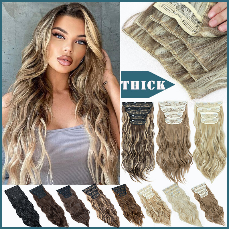 Superior THCIK 22″ Wavy Curly 4PC/Set Long Clip in on Hair Extensions Natural