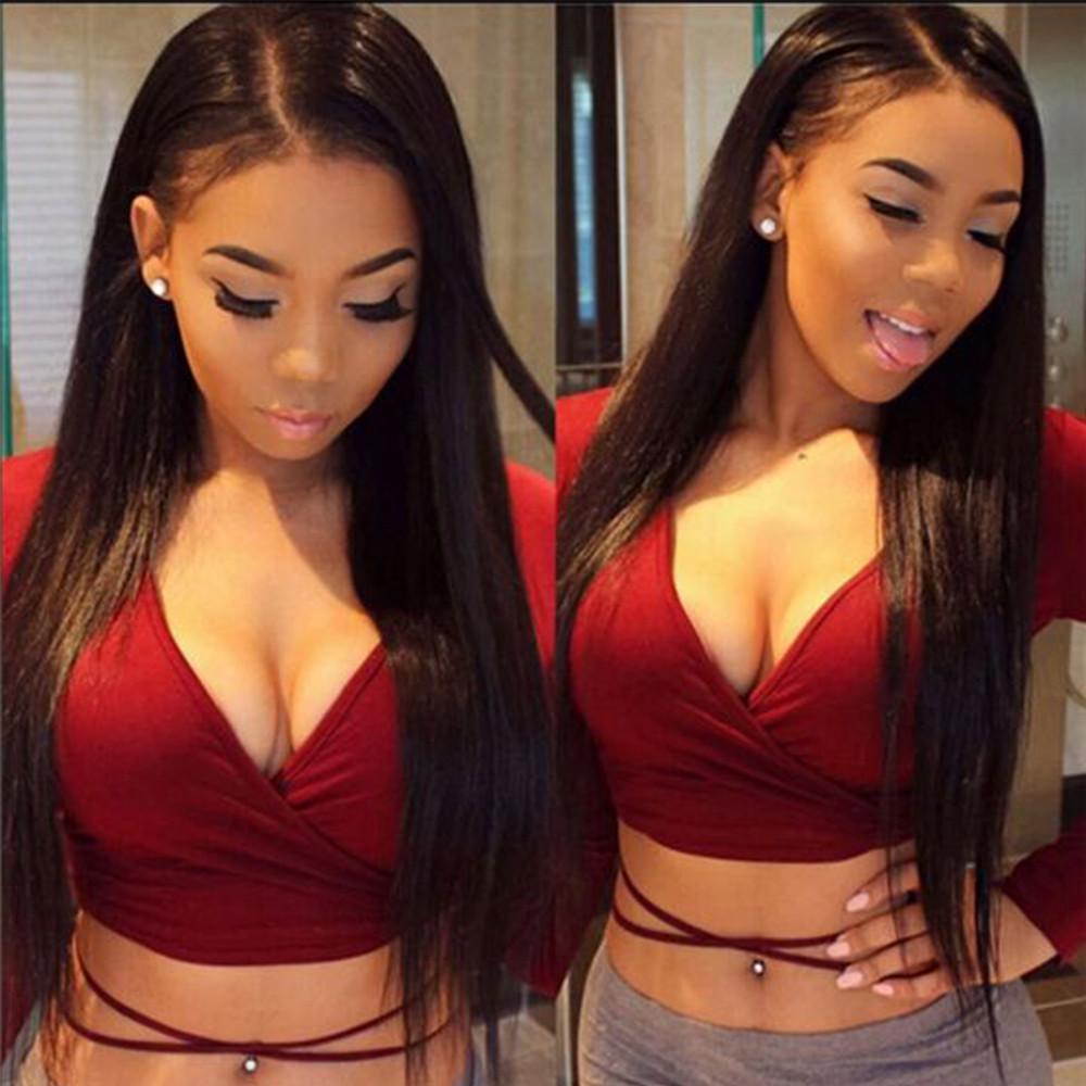 Jet Black Hair Wig Long Silky Straight Synthetic Lace Front Wig Japan Fiber Hair