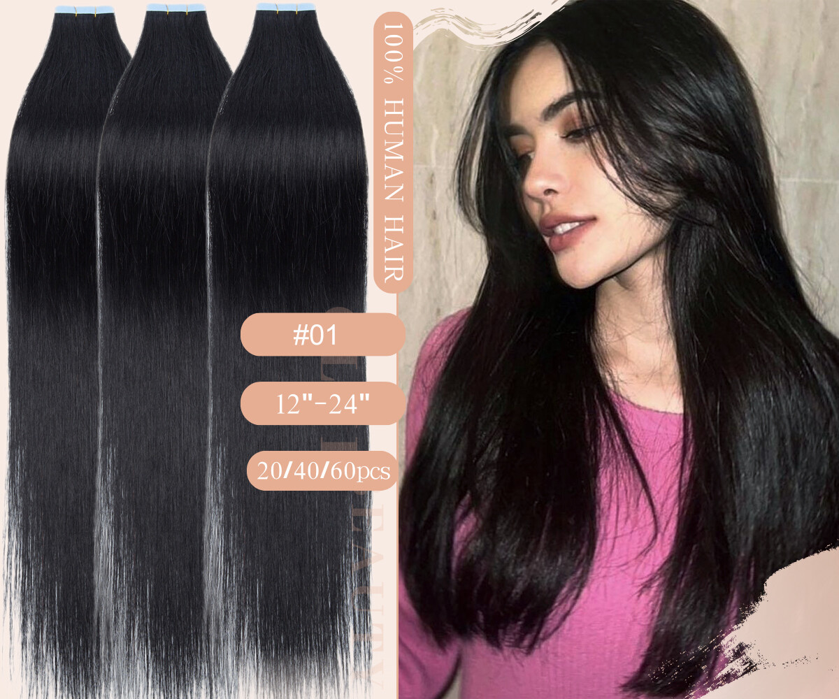 Tape In Remy Skin Weft 100% Human Hair Extensions THICK Full Head 150g Invisible