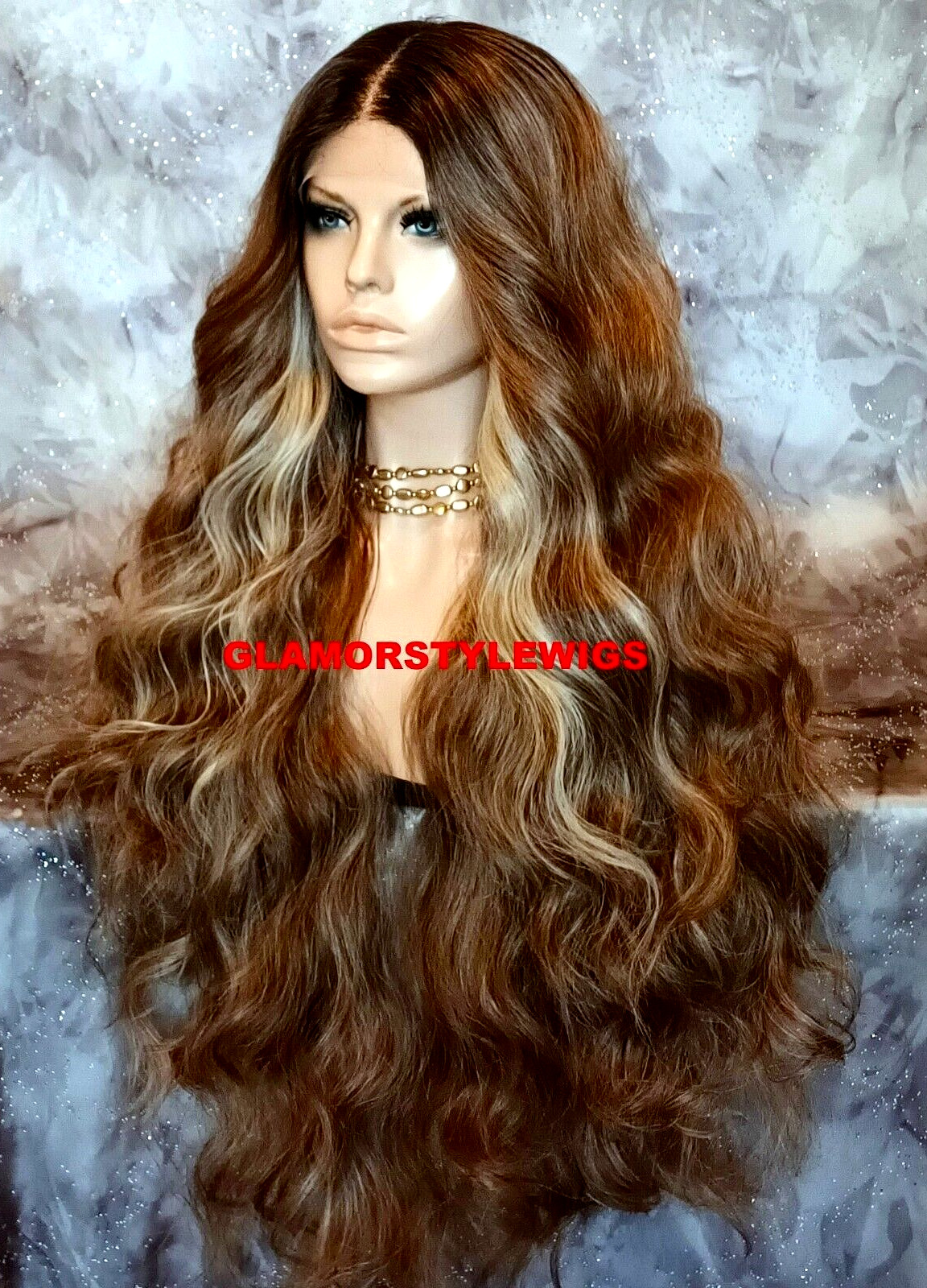 40” FREE PART LACE FRONT FULL WIG LONG WAVY LAYERED OMBRE BROWN BLONDE MIX NWT