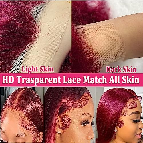 Burgundy Lace Front Wig 180 Density 13×4 Body Wave Baby Hair 24 Inch Human HD