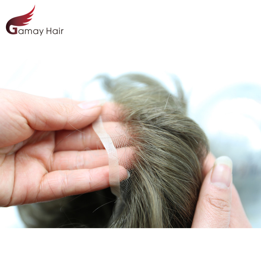 Full French Lace Mens Toupee Hairpiece Bleached Human Hair Replacement System US