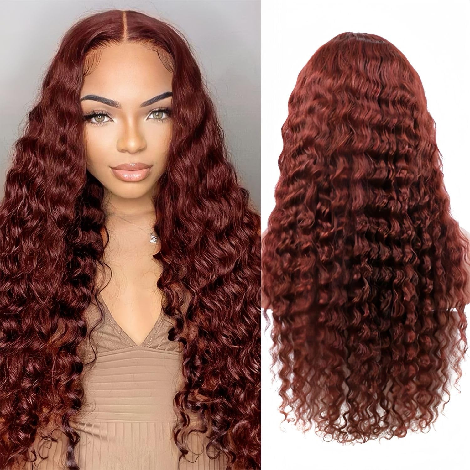 Aakjj Deep Wave Lace Front Wigs Human Hair Reddish Brown 13X4 Hd Lace Frontal