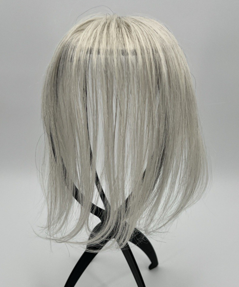 Silver White Black Strands Light Wispy Bangs 10in Women 100% Human Hair Topper