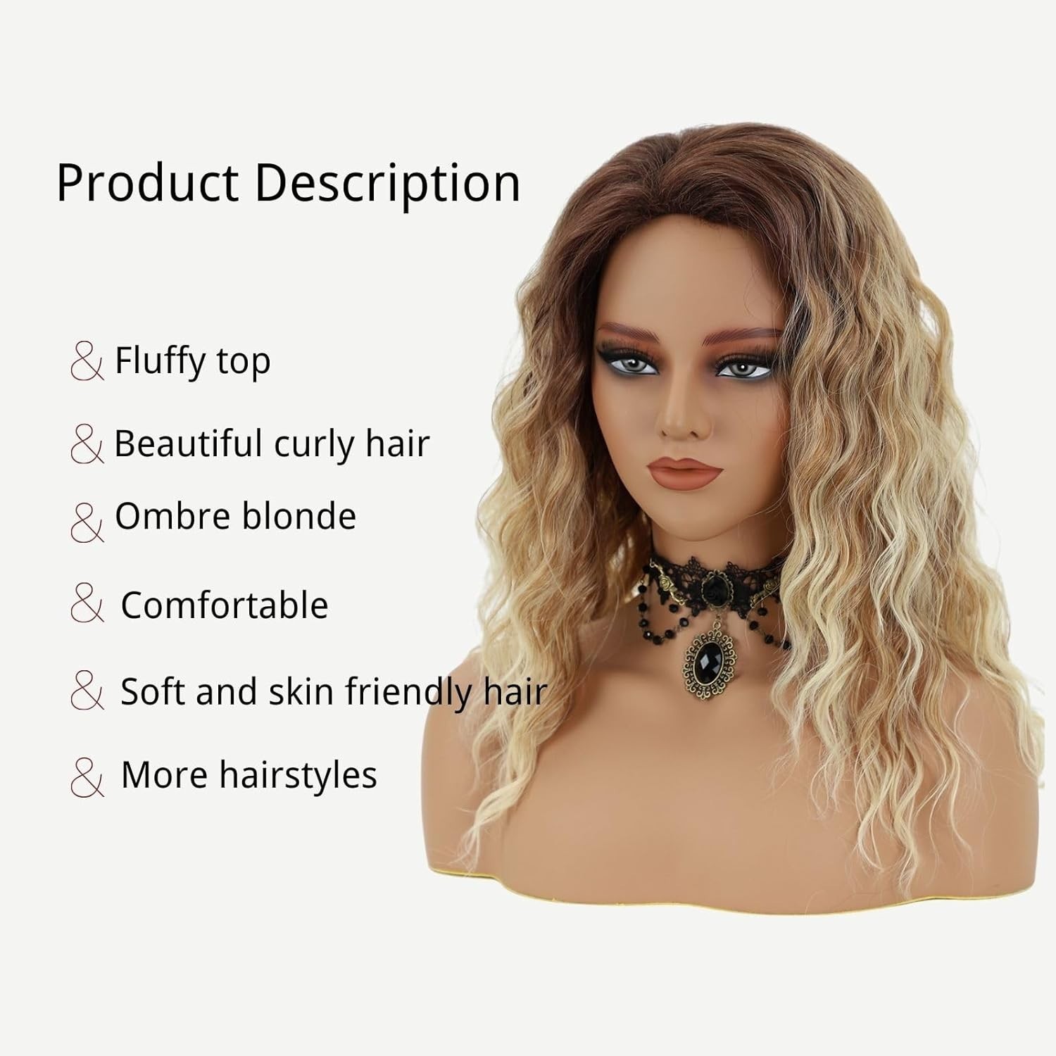 Ombre Blonde Curly Wigs for Women Medium Length Synthetic Wig Afro Wave Curly…