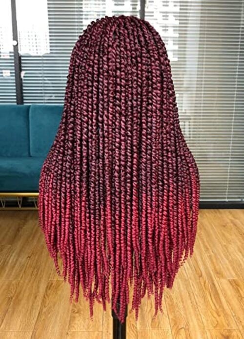 Passion Twist braided Wigs for Black Women Full Lace knotless Ombre Burgundy