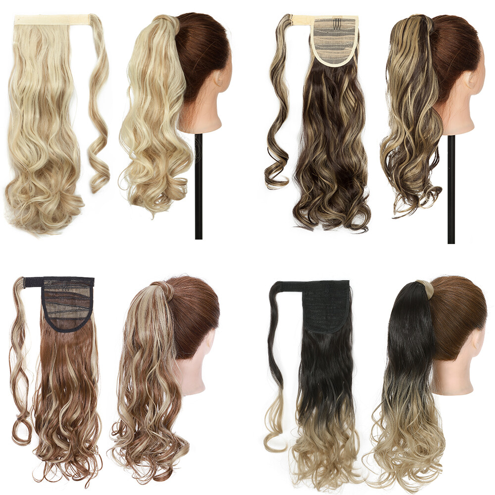 Curly Straight Wrap Ponytail Clip In Hair Extensions Pony Tail As Human Hair US