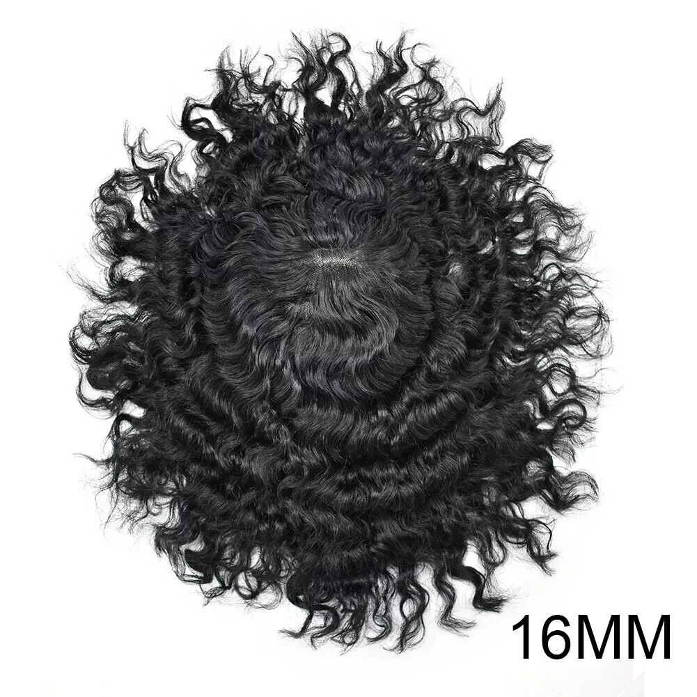Afro Toupee For Black Men All Transparent Lace Curly 100%Human hair Weave system
