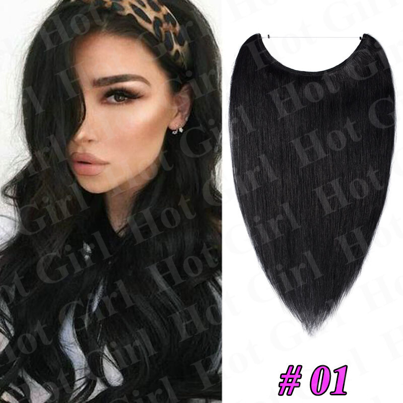Invisible Secret Headband 100% Real REMY Human Hair Extensions Wire In Weft US