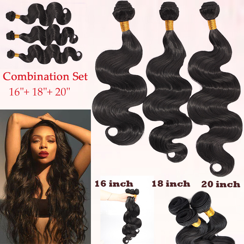 20 Inch Real AS Human Hair Bundles Body Wave 1/3/4 Weft Thick Extensions Natural