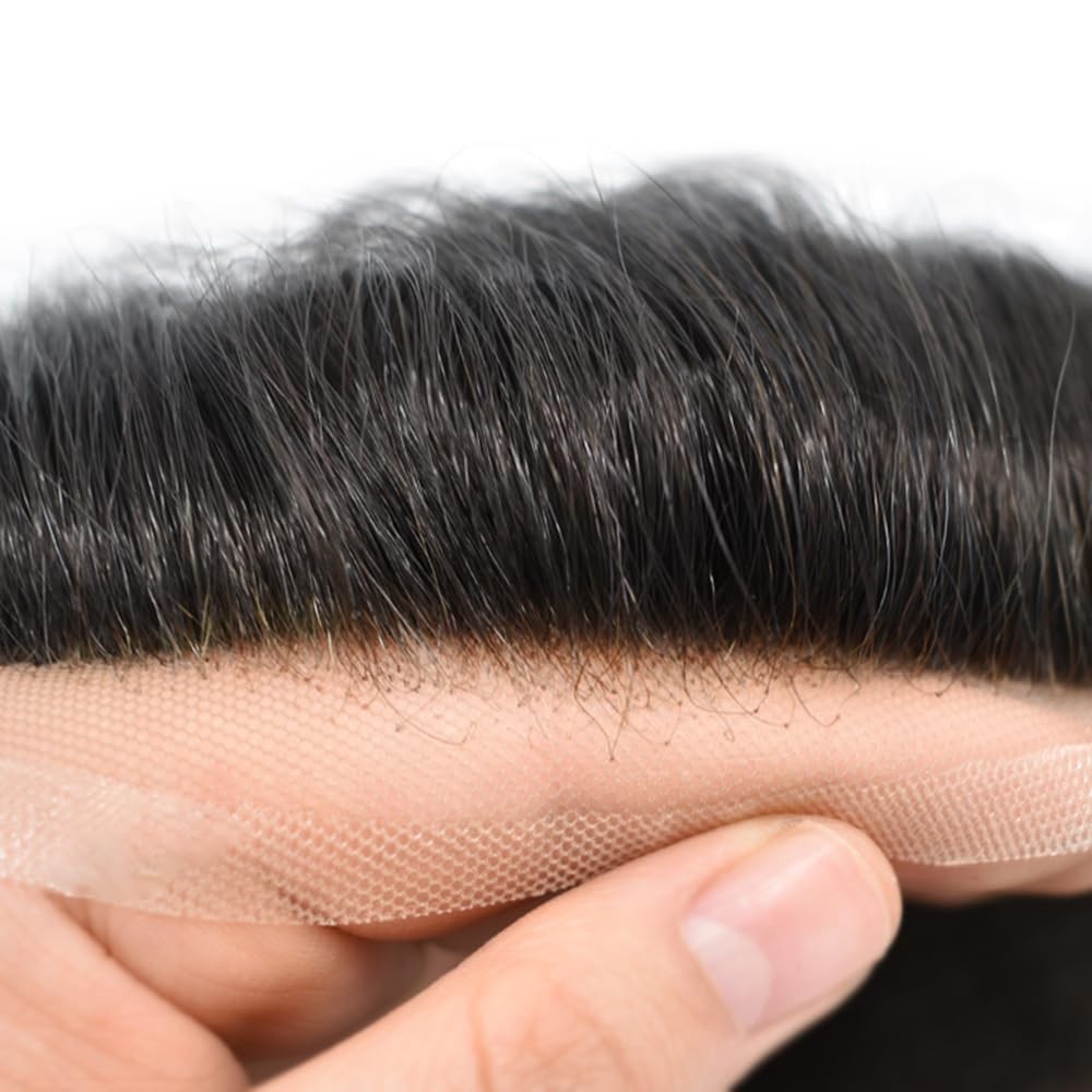 Full SWISS LACE Basement Wig Human Hair Replacement SystemMens Toupee Hairpiece