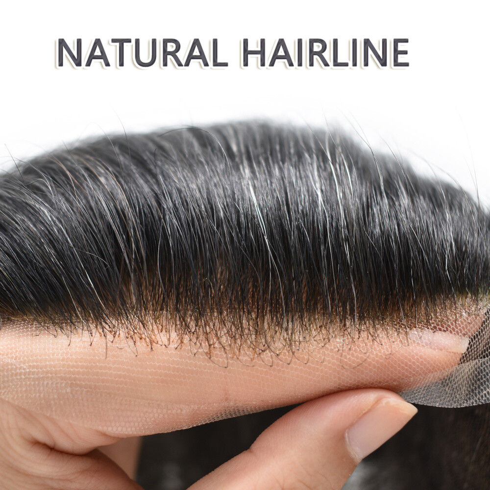 Mens Toupee Hair Replacement System Full French Lace Hairpiece Wig for Men US