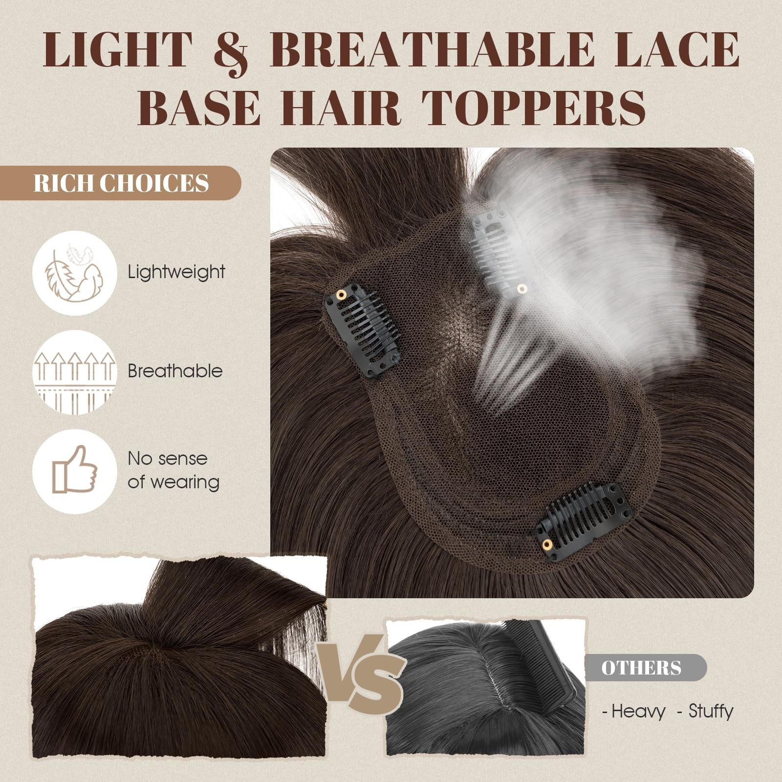 360° 3D Human Hair Topper – Ultra Thin Clip-In Bangs for Thinning Gray Hair, 12″