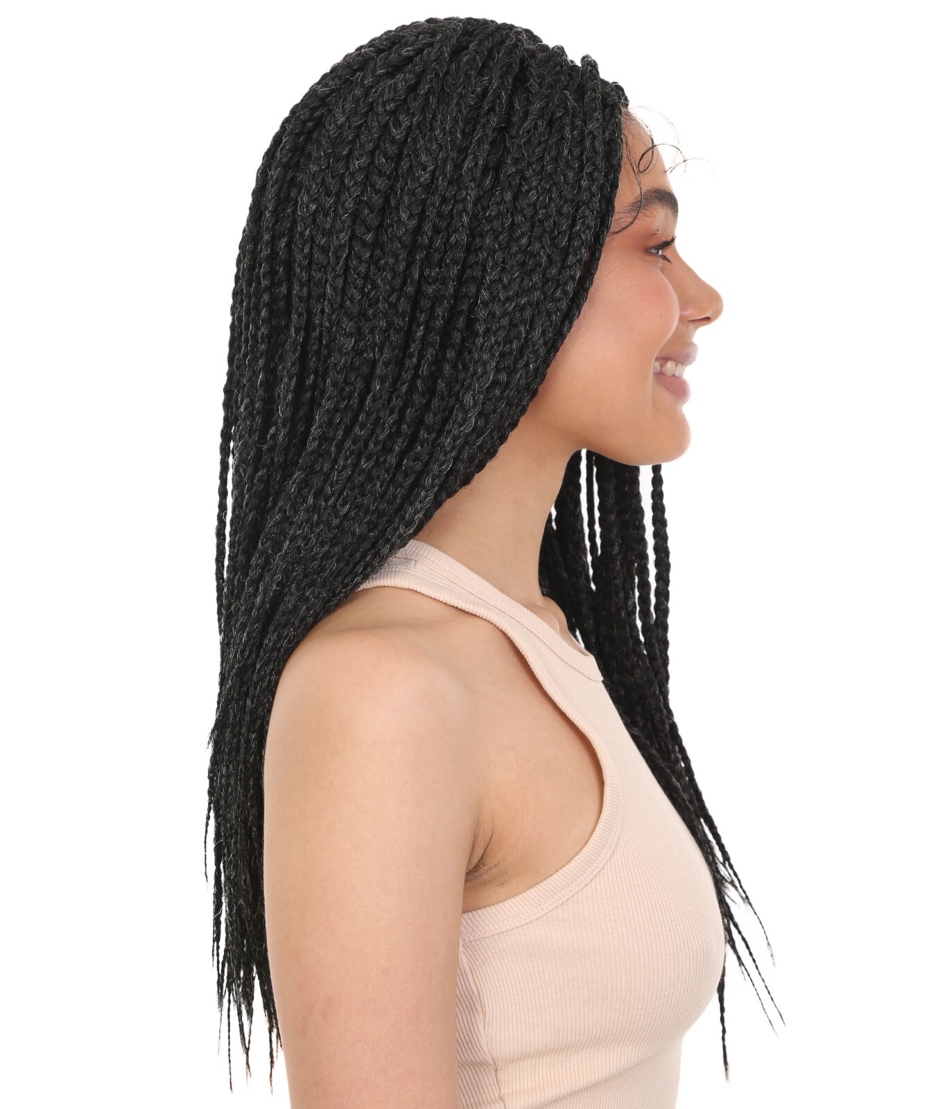 LUXLUXE Uyai Straight 23″ 4X4 Hand-Tied Lace Braided Wig, Salt & Pepper Grey