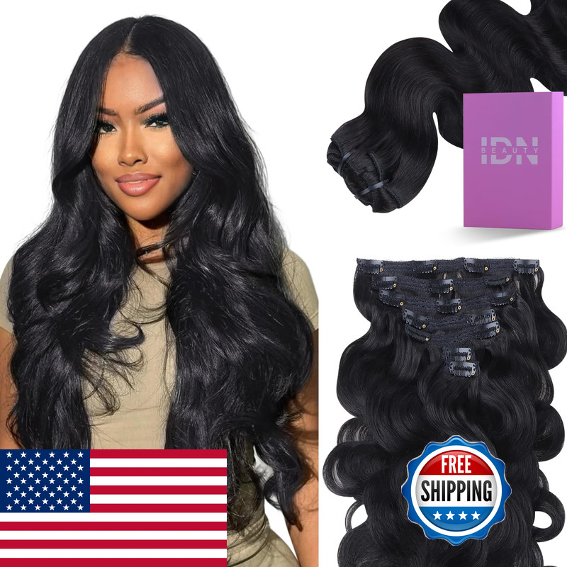 Idn Beauty Clip In Hair Extensions Real Human Hair Body Wave 120G Natural Black