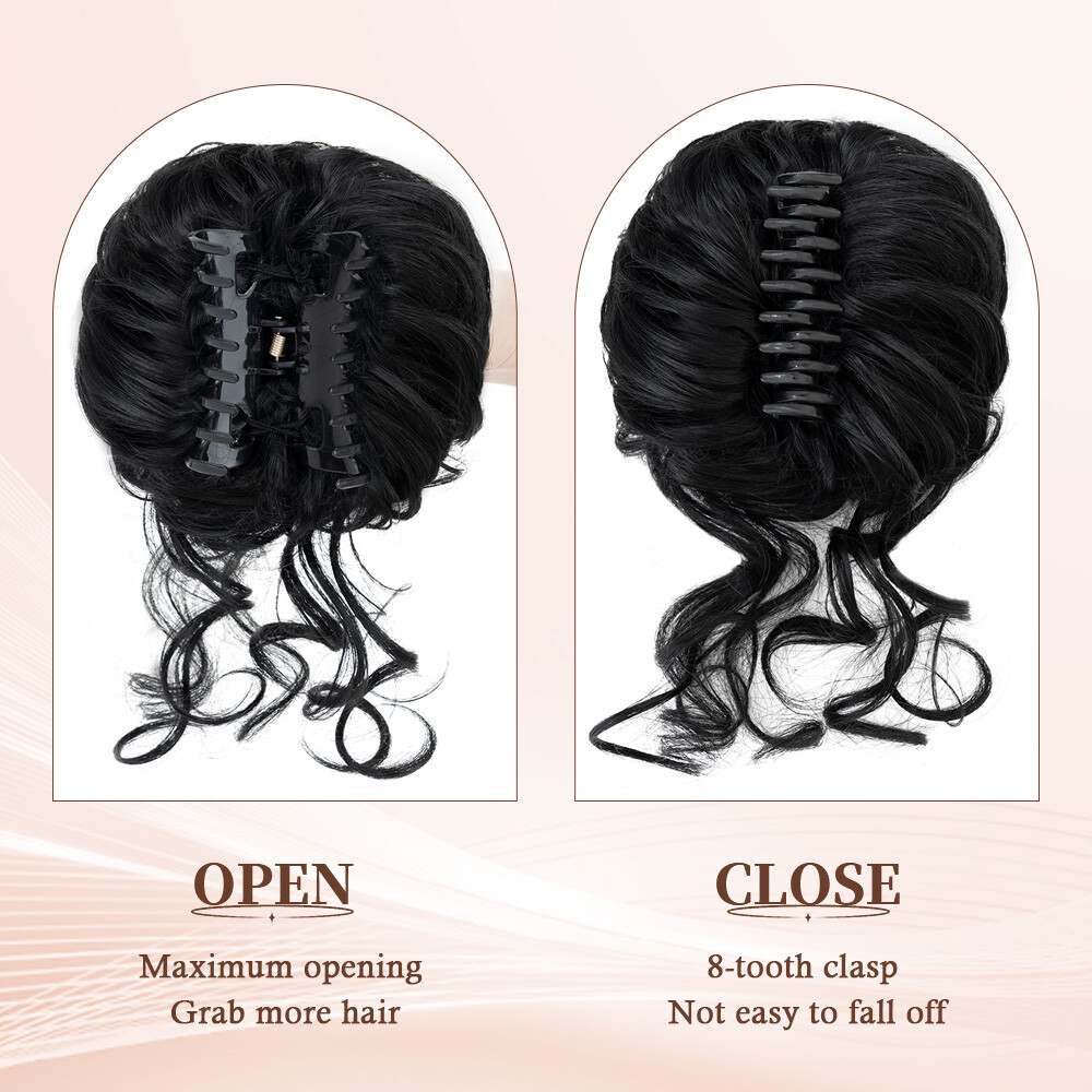 US Messy Curly Hair Buns Claw Clip Scrunchie Updo Hair Extension Clip in Chignon