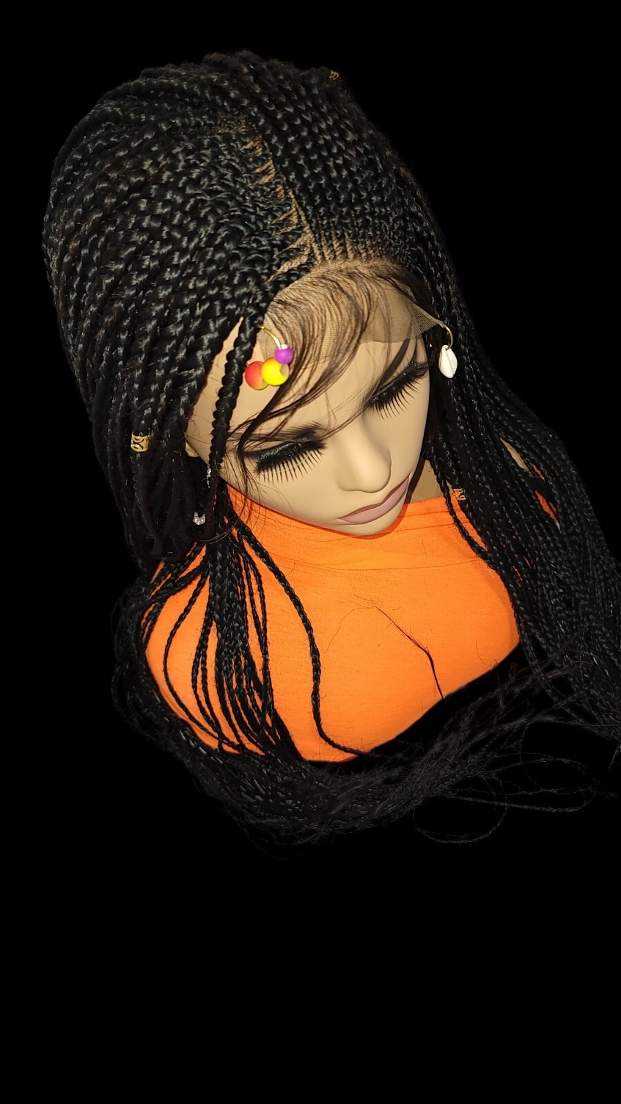 Braided Wig Cornrow Box Braids Jet Black Full Lace Glueless Handmade 24″