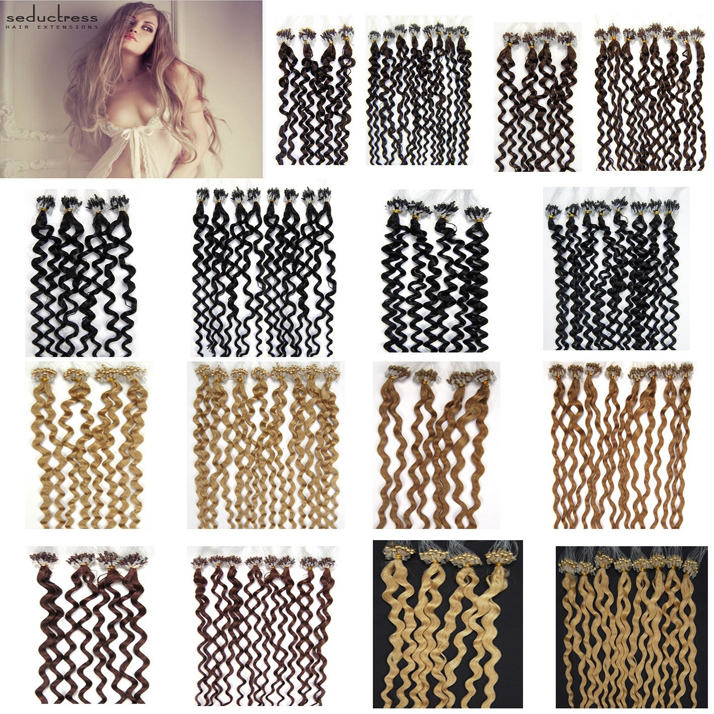 Micro Beads Loop Ring Link Real Human Hair Extensions Water Curly 20inch 100S50g