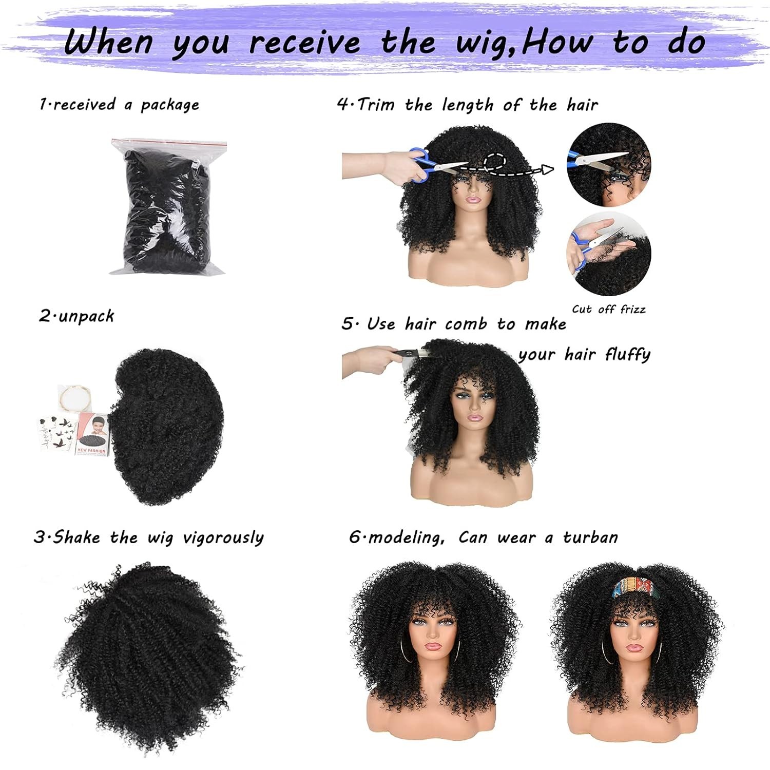 Heat-Resistant Afro Curly Wig with Bangs for Black Women – 16 Inch Full Coverage