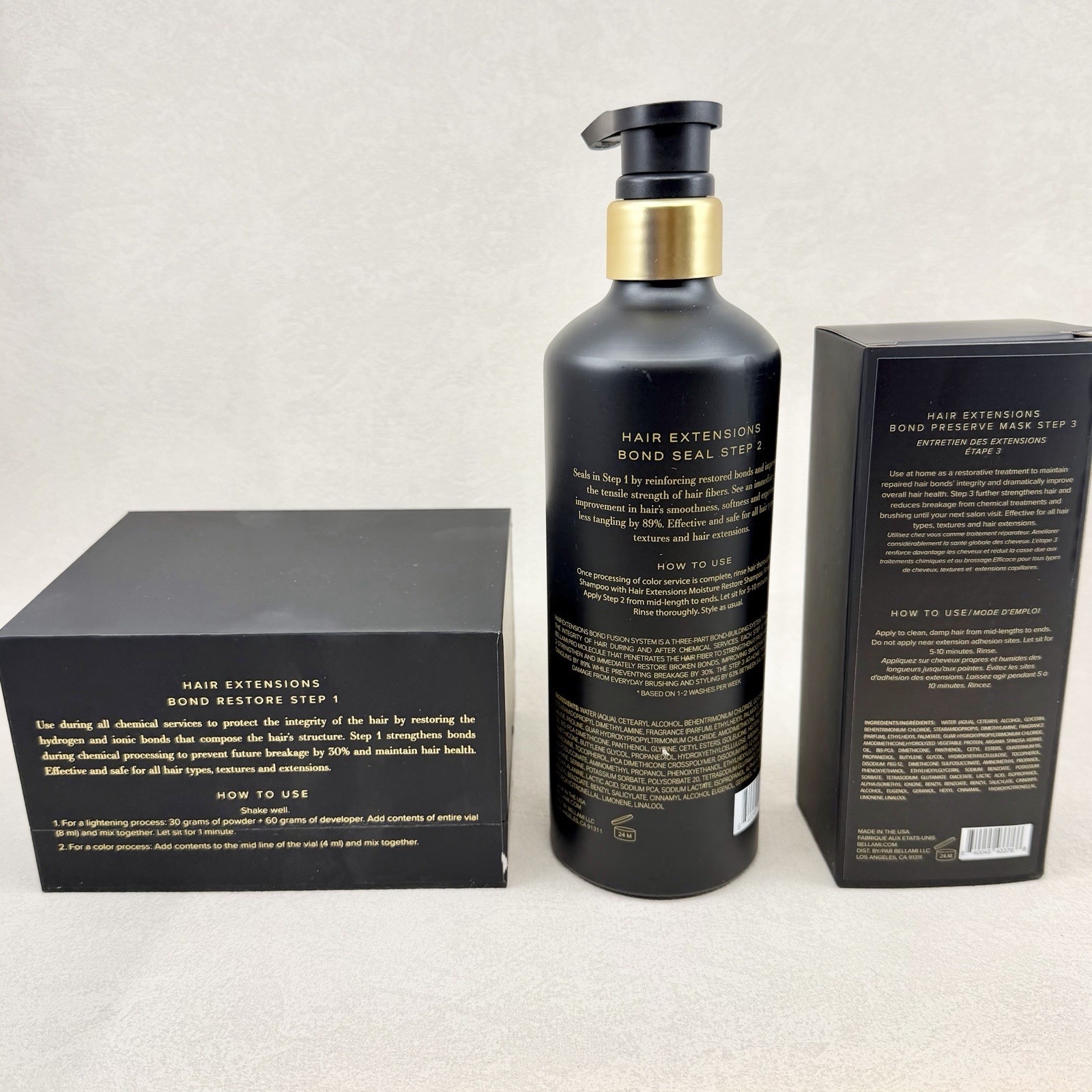 BELLAMI Professional Hair Extension Bond Restore Step 1, 2, 3 Full Size Set NEW