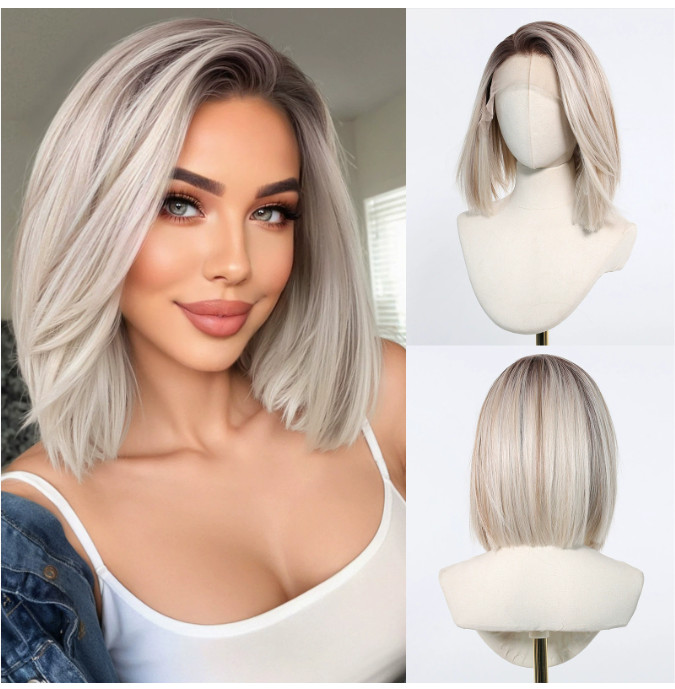 Large Lace Front Cap Synthetic Hair Wigs Mono Front Rooted Blonde Mix For Women