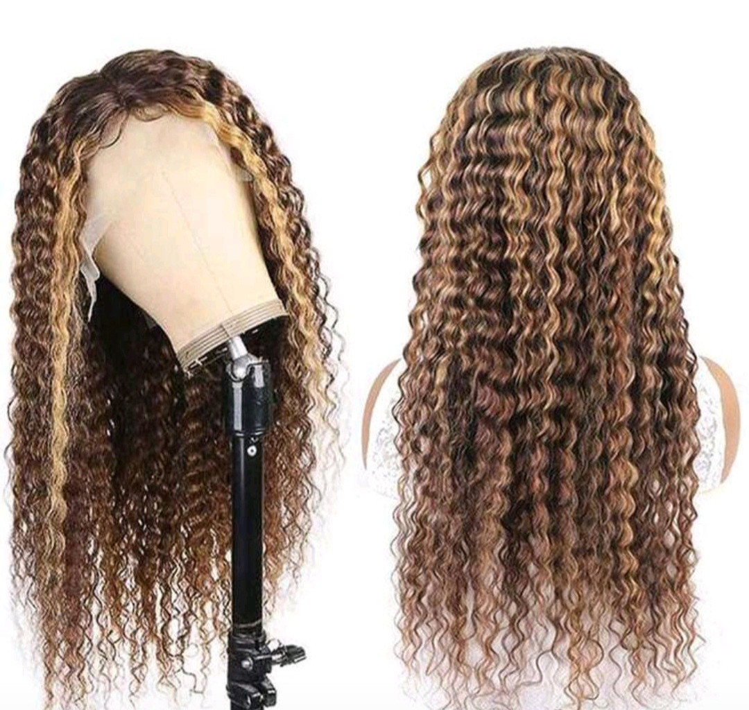 4/27 Deep Wave Lace Front Wigs Human Hair Honey Blonde Highlight Ombre Wigs