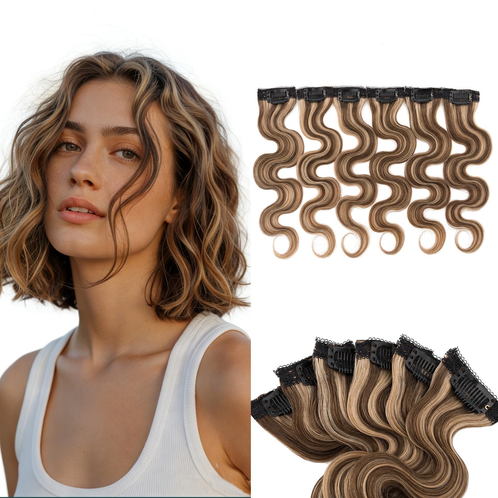 Benehair 6 Pcs Clip In Short Hair Extensions 100 Real Human Hair For Women