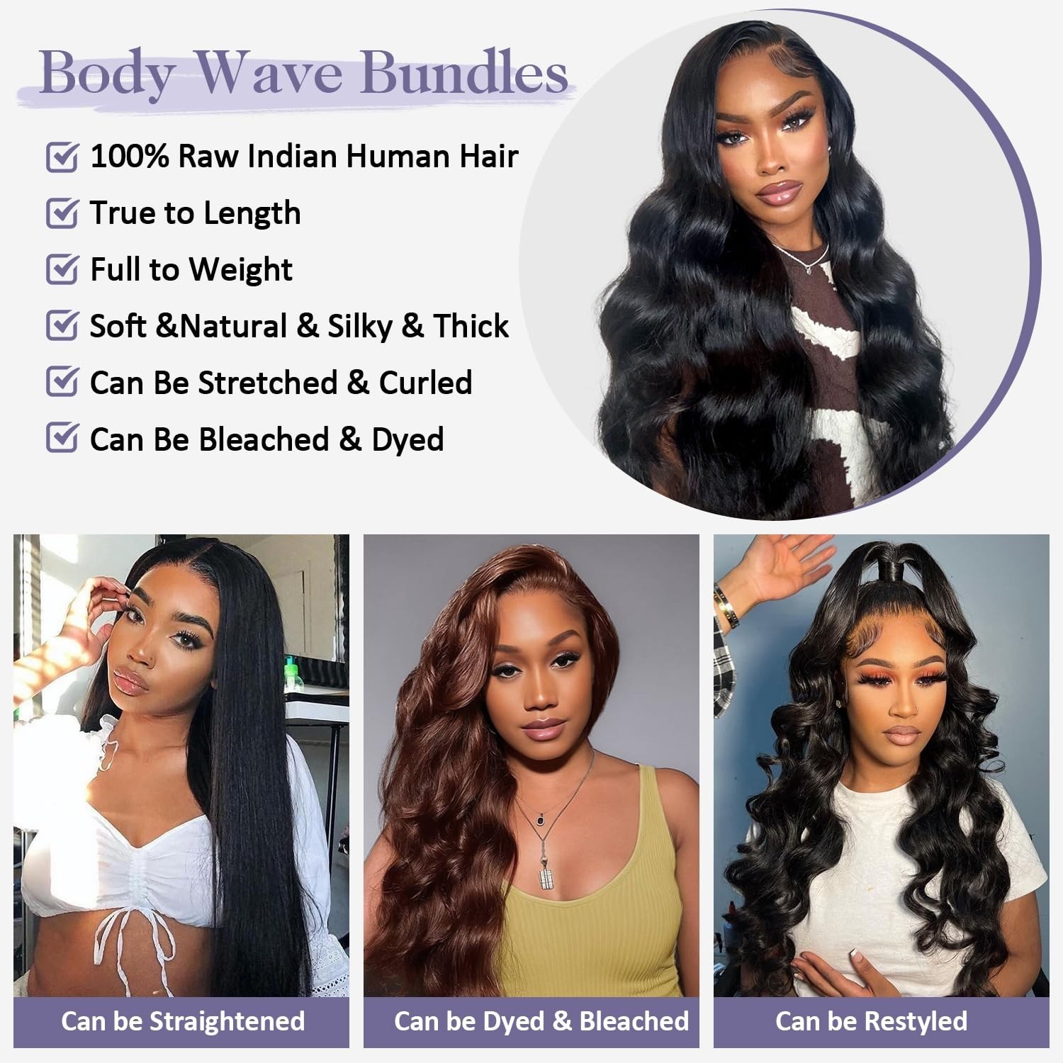 22-26 Inch Body Wave Human Hair Bundles – 100% Virgin, No Tangle, Long Lasting