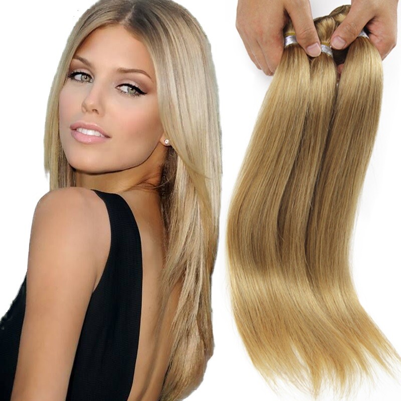 9A Remy Straight Honey Blonde #27 Virgin Brazilian Human Hair Weave 1&3 Bundles