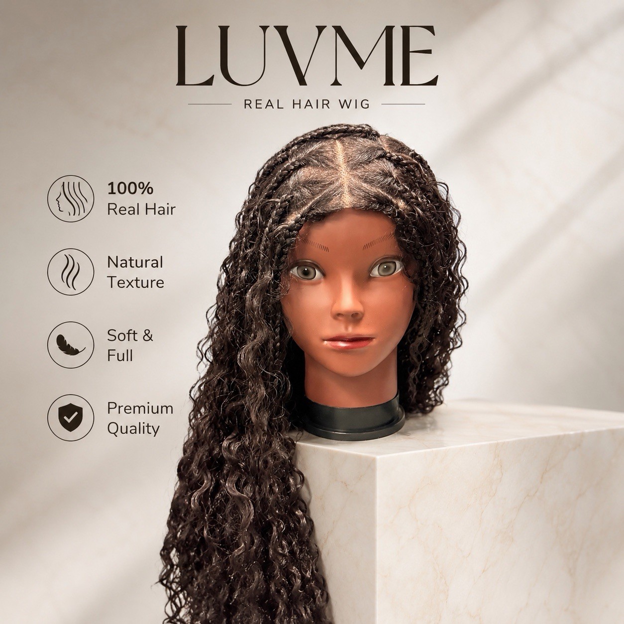 👍good Brand LUVME Human Hair Wig Long Black Wavy Wig Open Box No Accessories