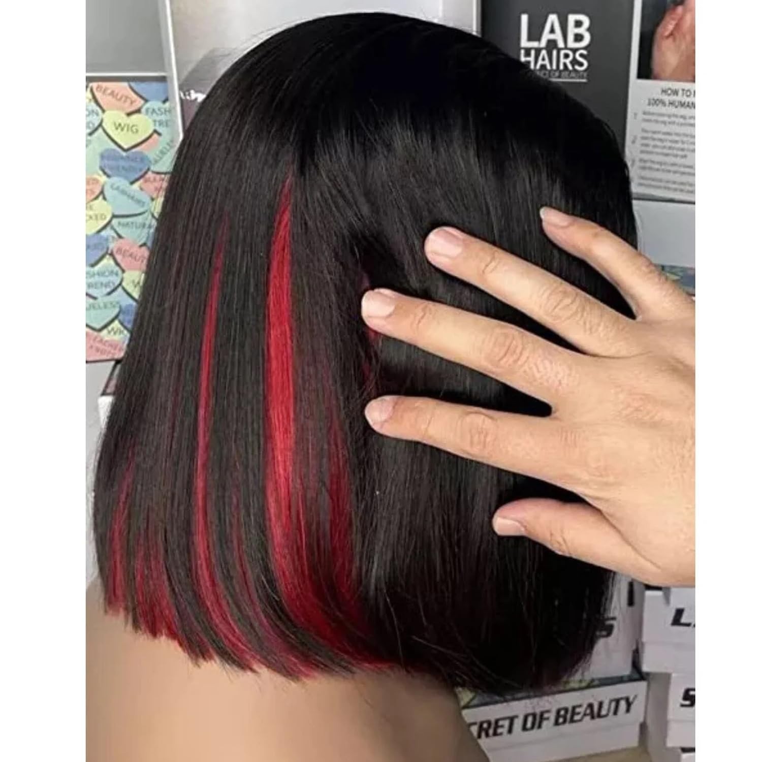 LAB HAIRS 14 Inch Skunk Stripe Wig 13×4 Transparent Lace Front Wigs… Fast Ship