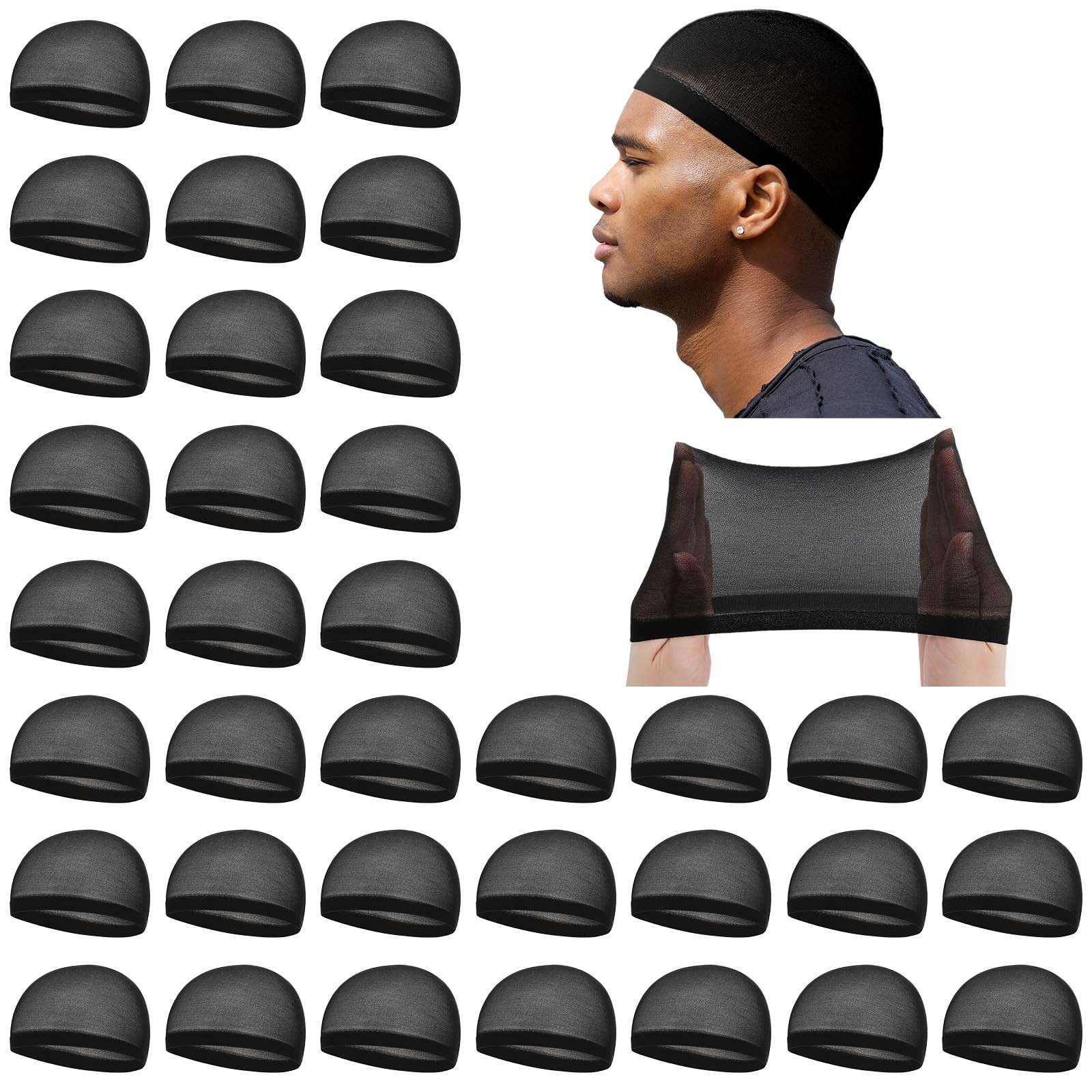 36 Pcs Wave Caps Stretchy Nylon Skull Caps Black Adult Men Women HairNet