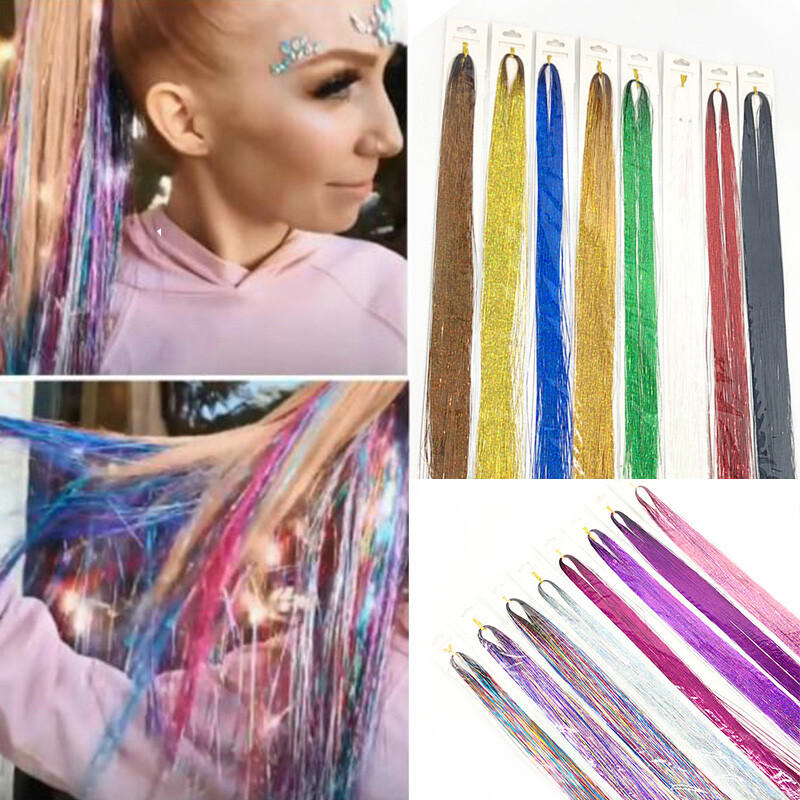 Sparkle Hair Tinsel Holographic Glitter Extensions Highlights False Hairstyling