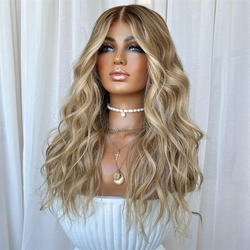 Ombre Brown Honey Blonde Water Wave 13×4 Lace Front Wig Remy Human Hair Wigs