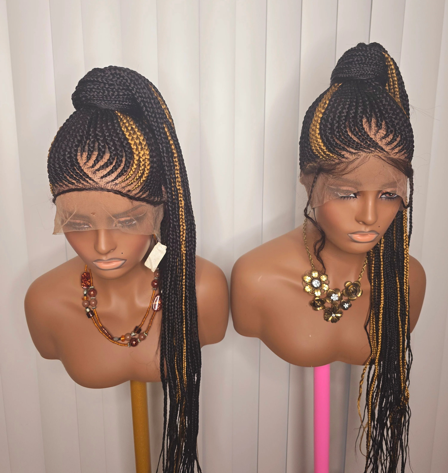 Black and Gold Full Lace Synthetic Braided Wig for Classic Ladies Easy to Style