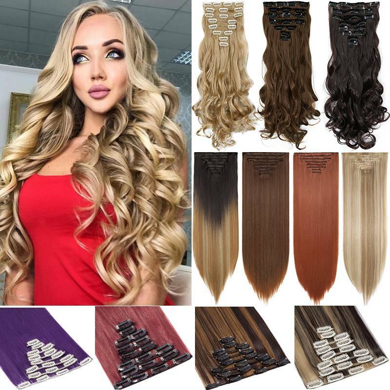 Long 18-26Inch Full Head Real THICK Clip In As Human Hair Extensions Brown Black