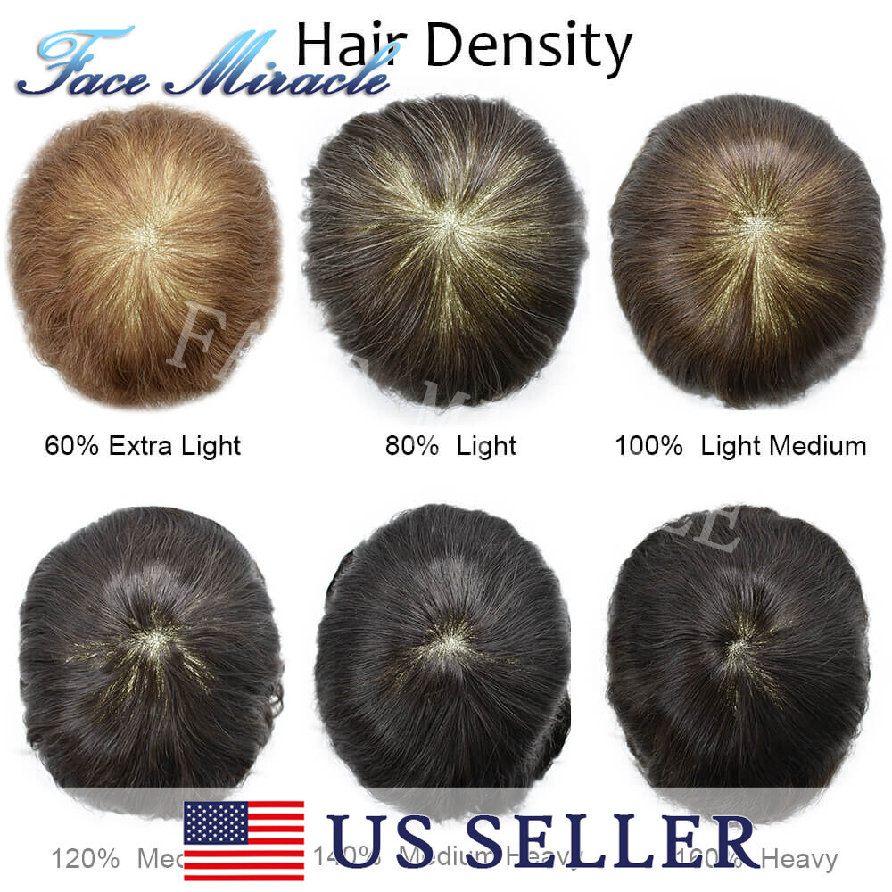 Full PU Mens Toupee for Men Human Hair Replacement System Skin Poly Hair Piece