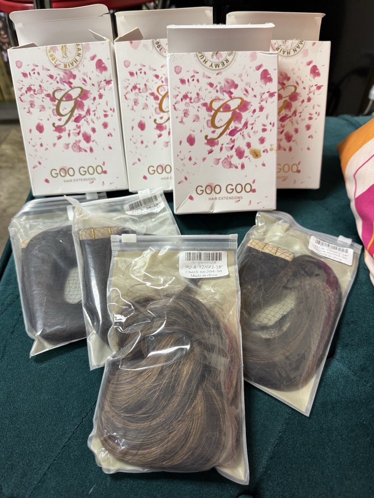 18” Tape In Real Hair Extensions Goo Goo Brand 4 Packs #2 x2 #2/6/2 x2