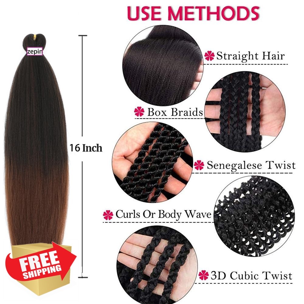 zepin 16 Inch 8 Packs Braiding Hair 1B/30