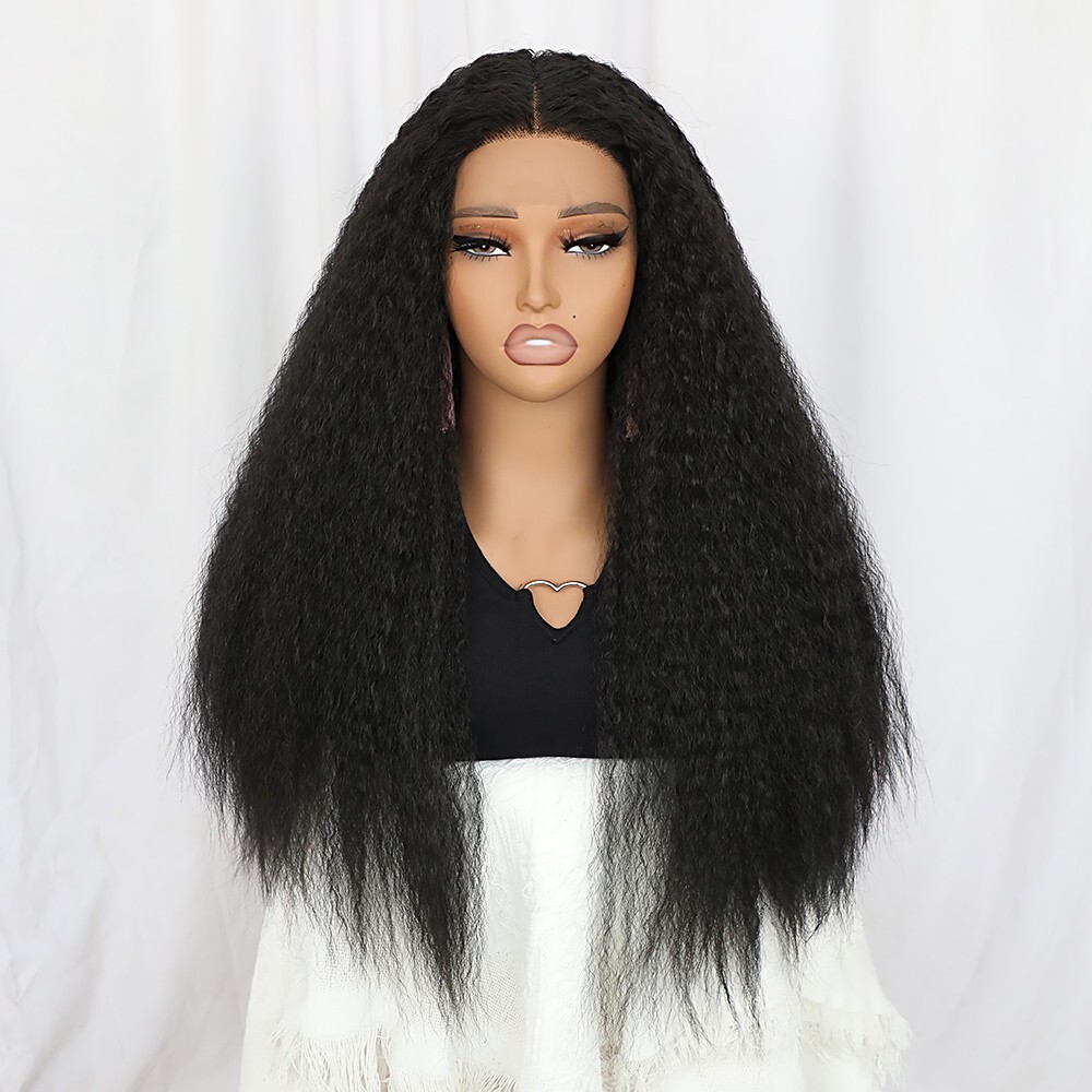 Long Kinky Straight Lace Front Wigs Pre Plucked Natural Yaki Hair Black Women