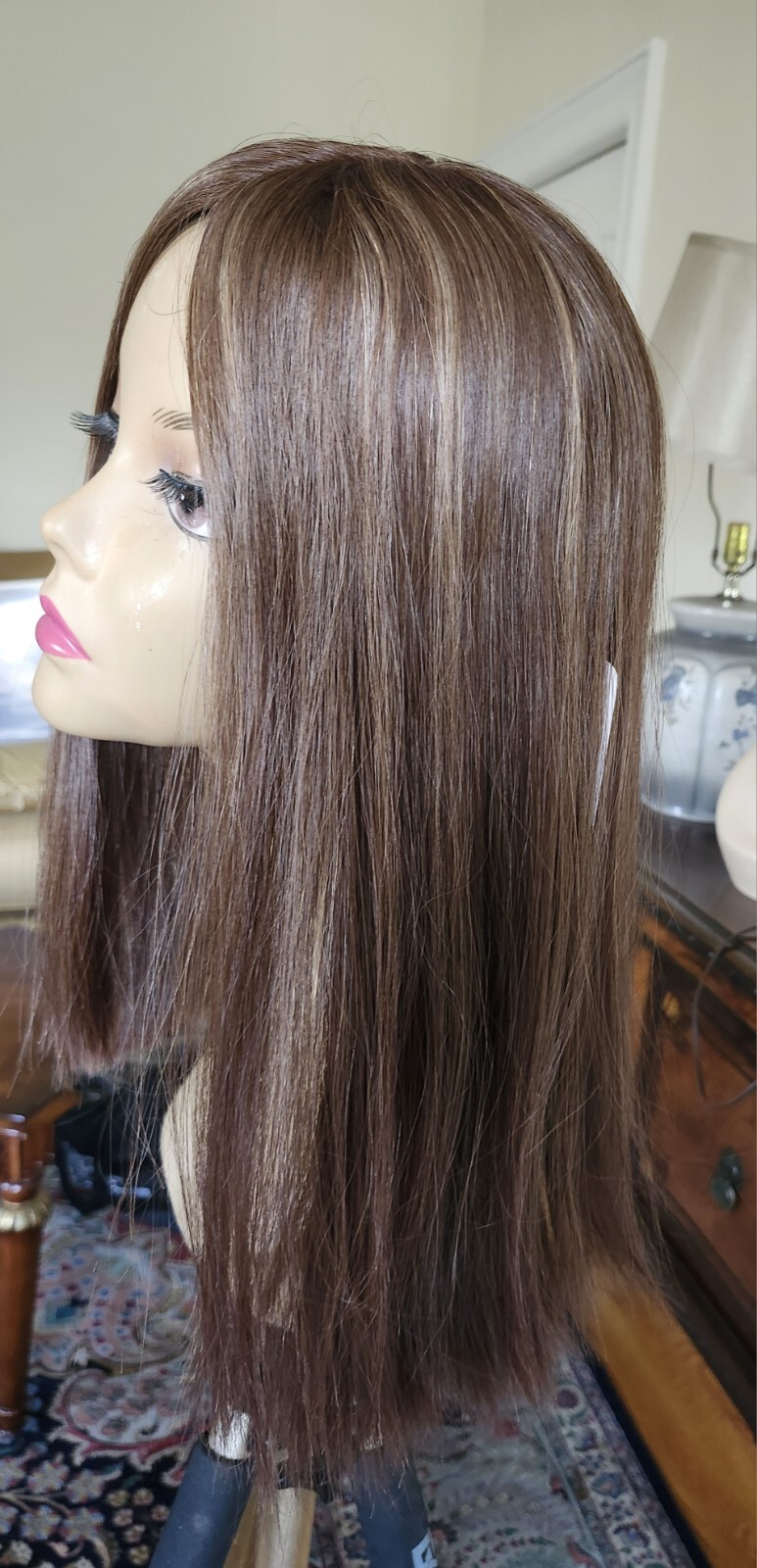 100% HUMAN RUSSIAN HAIR TOPPER SILKTOP 8X8 CAP 18″ LONG FREE PARTING HIGHLIGHTS