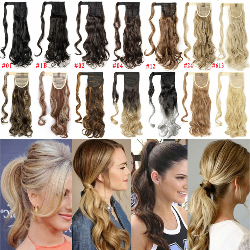 US Thick Clip In Hair Extensions Pony Tail Wrap Around Ponytail as human Curly H