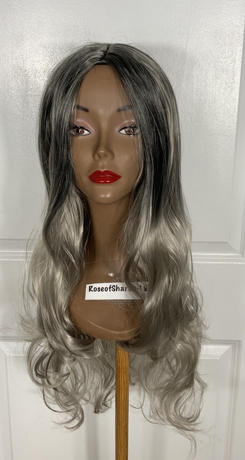 New! Synthetic Wig Silver 28” Long Wavy Net Cap Center Skin Part Sz Avg 10-16