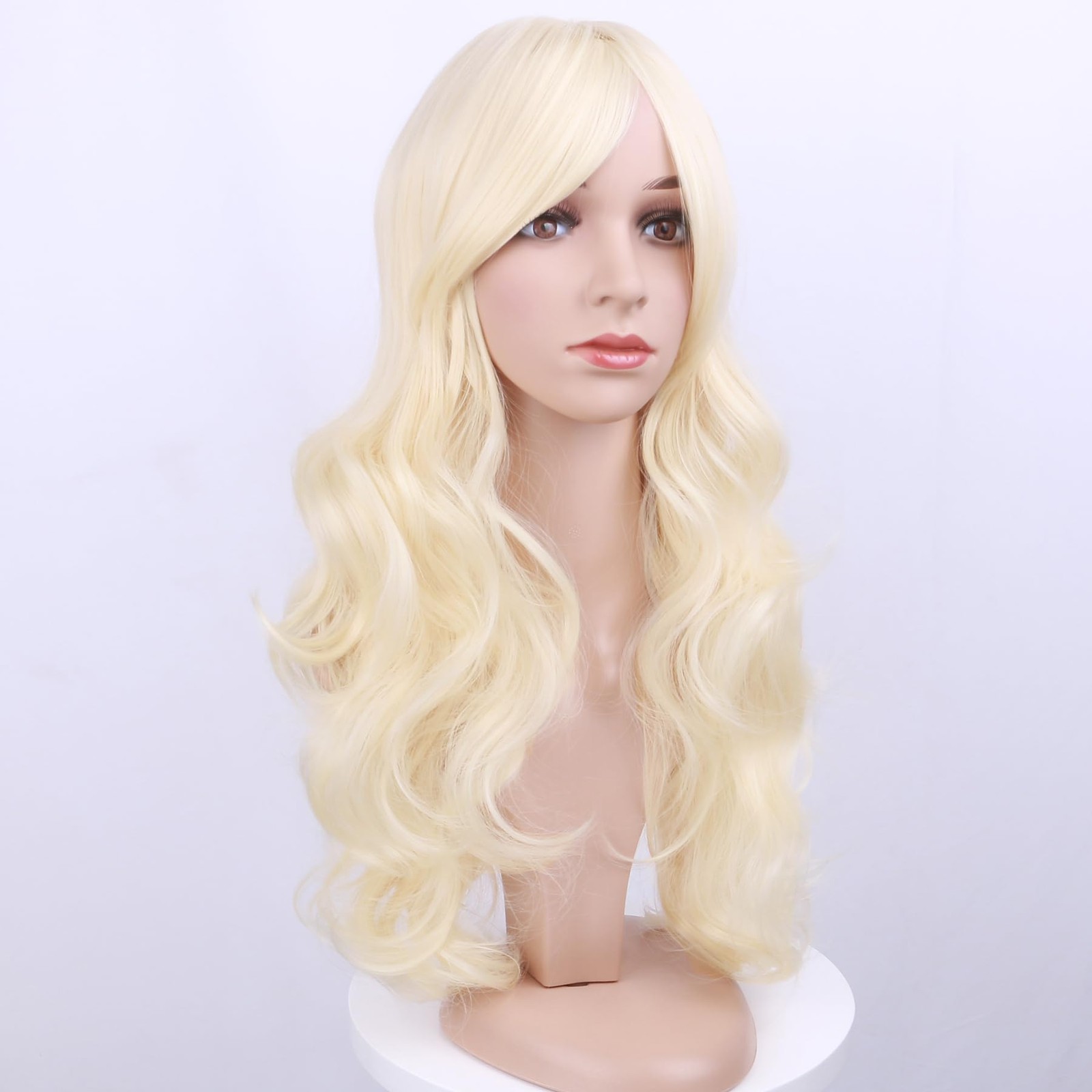 Long Wavy Blonde Wig for Women Light Blonde Wig wiht Bangs Synthetic Wig with…