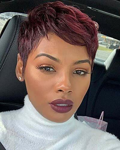 Burgundy Red Wig Short Pixie Cut Wigs Natural Wave Human Hair Wigs Peruvian Hair