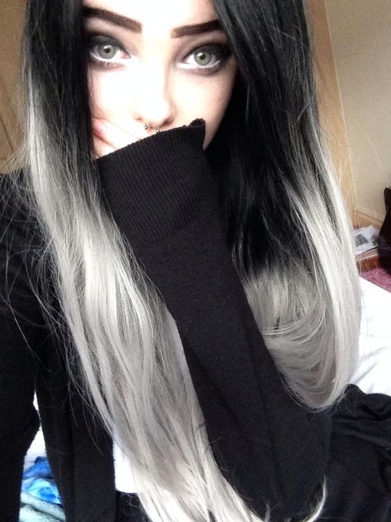 Long Straight Black Grey Ombre Synthetic Wig Heat Safe Pasrty Cos Fashion Wig